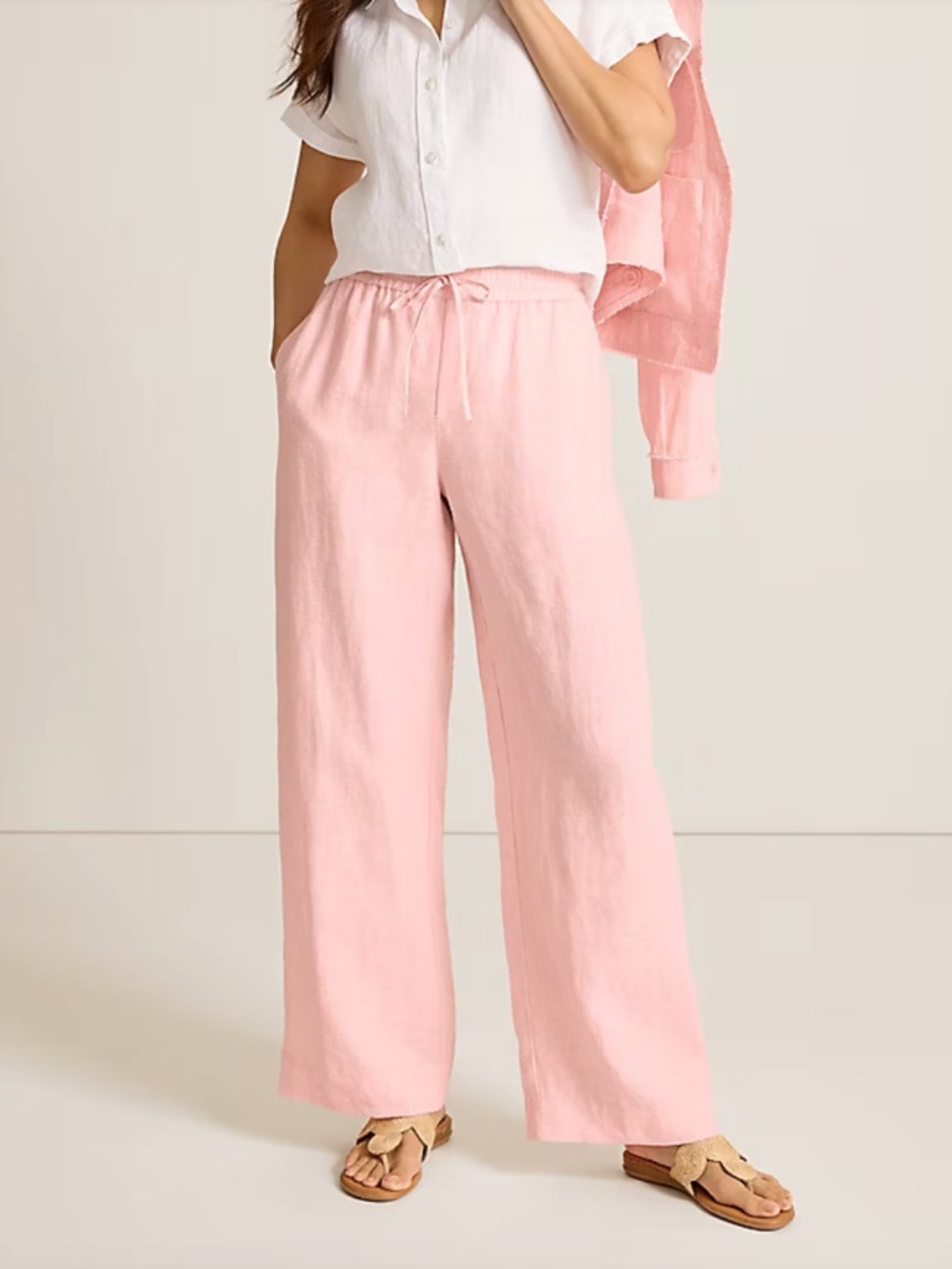NEW Tommy Bahama Two Palms High-Rise Linen Easy Pants, Light Salmon - XS